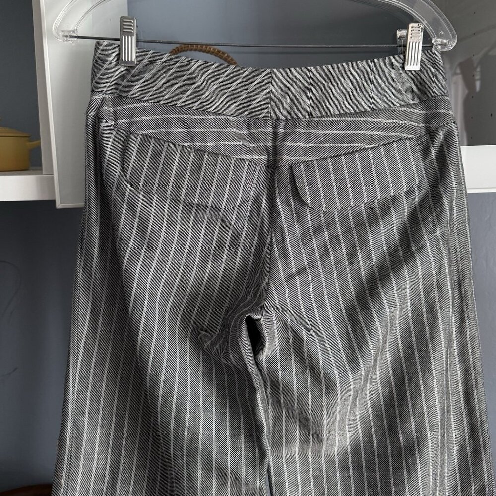 ELEVENSES Anthropologie Wide Leg Striped Trouser Pant Linen Cotton 4 Grey/blue - Picture 4 of 5
